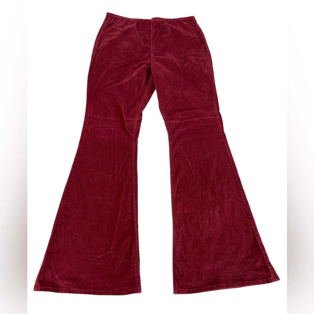 No Boundaries Juniors Red Corduroy High Rise Flare Pants E-Waistband‎ Pull-On  L